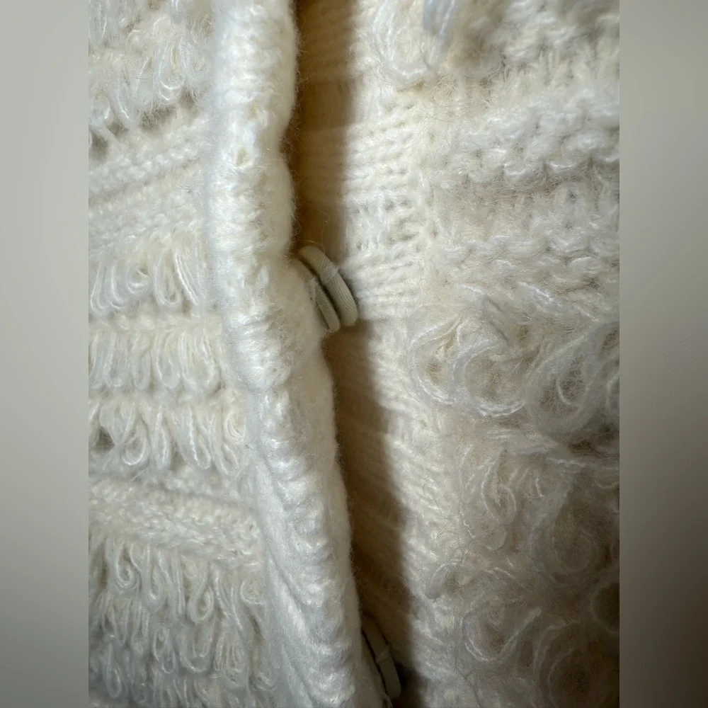 Sasso & Smyth Cream Shaggy Sweater Vest S/M Cowl Neck SS NWT Boho Prairie